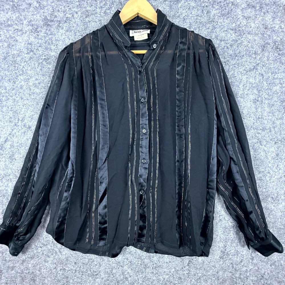 Vintage Franck Olivier Paris Office Shirt Womens 38 Black Striped Silk Sheer